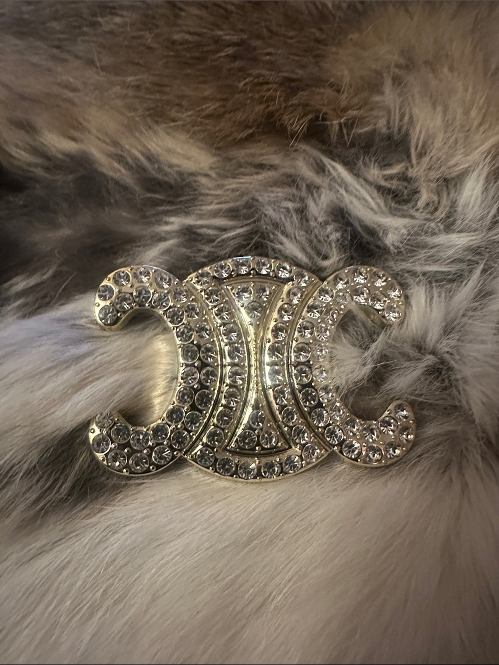 FASHION Gold Crystal Double-Crescent Brooch